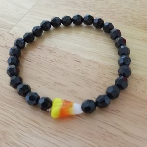 Hand crafted crystal candy corn beaded bracelet